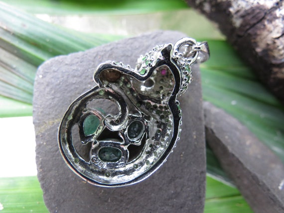 Sterling Silver Emerald Leopard Pendant - Tiny Ru… - image 6