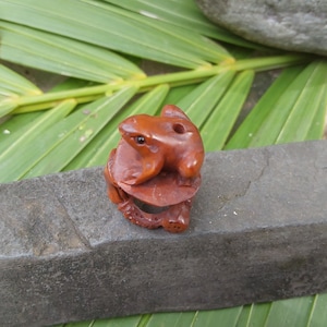 Carved Wood Frog Ojime Bead - 20th Century Asian Art - Excellent Condition