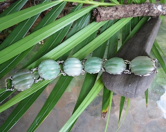 Green Onyx Mexican Silver Bracelet - Fabulous Antique Jewelry - Beautiful Collectible Jewelry - Excellent Condition