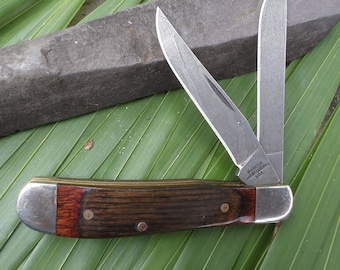 Parker Damascus Blade Knife - Wood Handle Pocket Knife - 2 Blades - Excellent Condition
