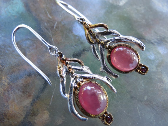 Cabochon Ruby Earrings - Sterling Silver Mounting… - image 7