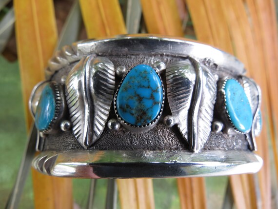 Native American Indian Silver & Turquoise Cuff Br… - image 2