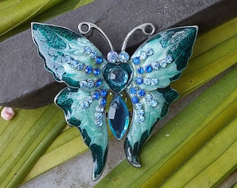 Enamel and Rhinestone Butterfly Brooch - Beautiful Fun Pin - Costume Jewelry - Excellent Condition