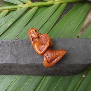 Carved Wood Mermaid Ojime Bead - 20th Century Asian Art - Excellent Condition