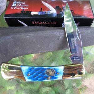Aqua Blue Steel Warrior Jigged Bone Pocket Knife - Folding Knives - No Box - Excellent Condition