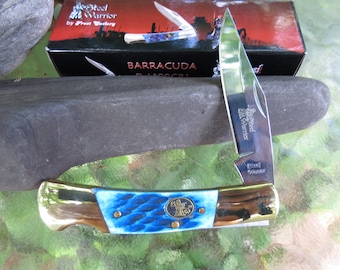 Steel Warrior Aqua Blue Jigged Bone Folding Pocket Knife