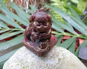 Japanese Early 20th Century Shishi Lion Netsuke - Foo Dog Wood Seal - Great Detail - Excellent Condition