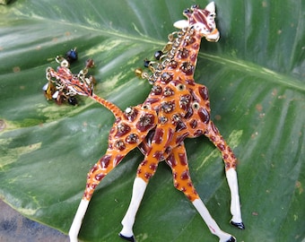 Lunch at the Ritz Enamel Giraffe Brooch - LATR Rhinestone Pin - Fabulous & Perfect