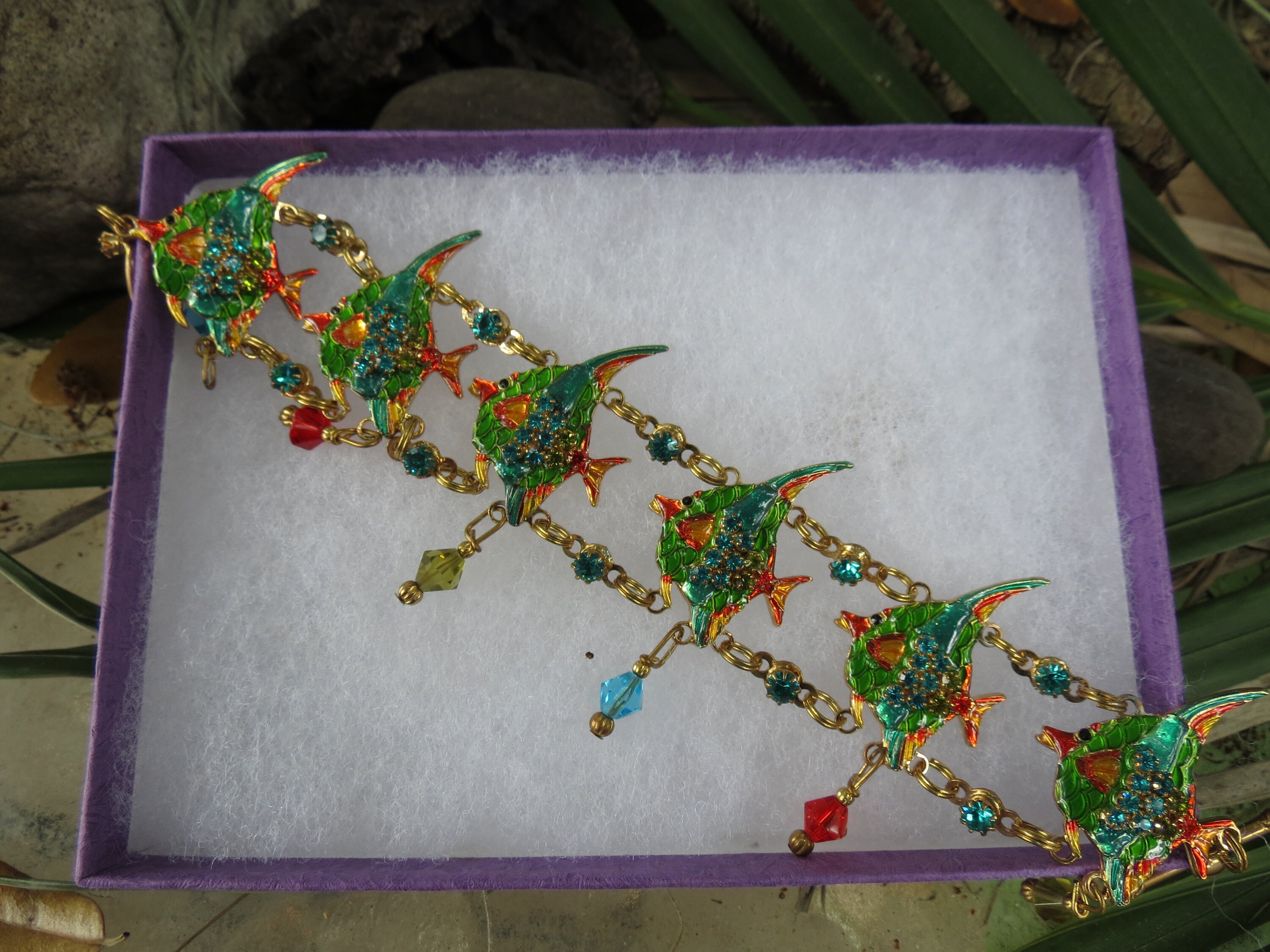 Lunch at the Ritz Angel Fish Bracelet - LATR Rhinestone and Enamel Fishes - Fun & Fabulous - Excellent Condition
