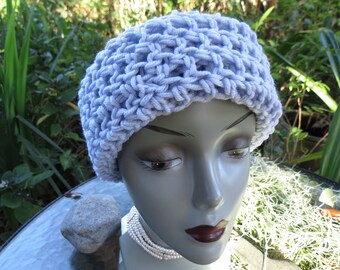 Hand Crochet Wool Beanie Hat - Pale Lavender