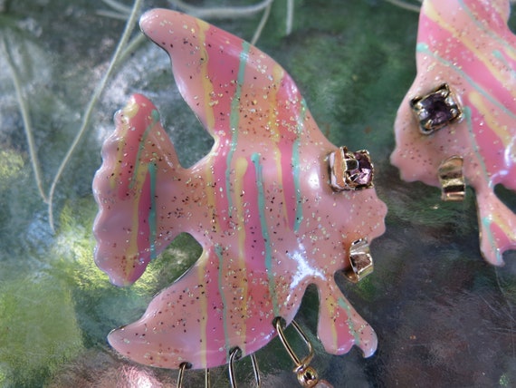 Lunch at the Ritz 1989 Enamel Pink Angelfish Earr… - image 9
