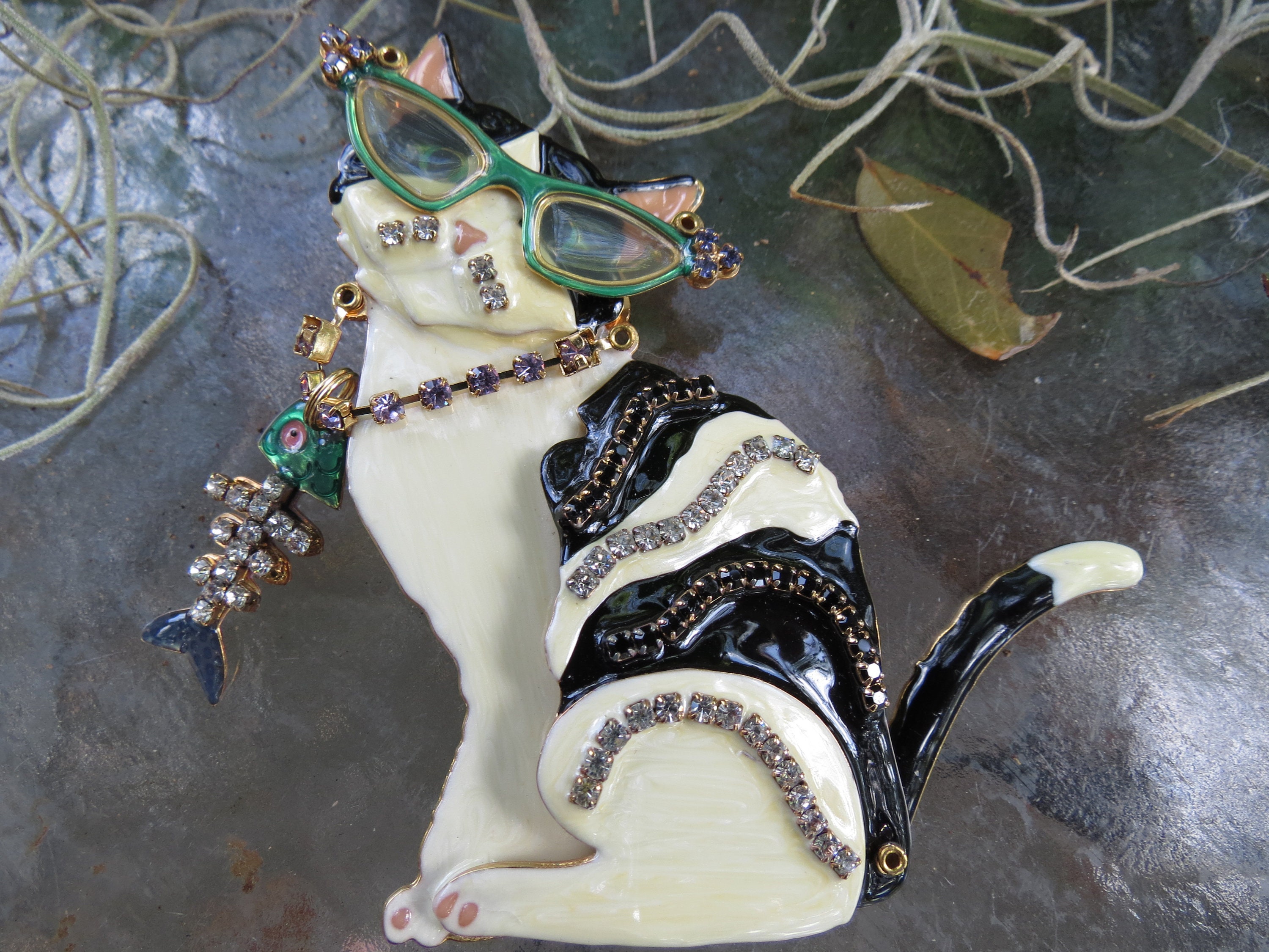 Lunch at the Ritz Black and White Cat Brooch LATR Kitty Cat | Etsy