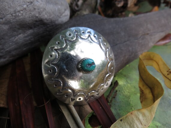 Old Pawn Native American Silver Button: Large Tur… - image 7