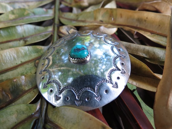 Old Pawn Native American Silver Button: Large Tur… - image 6