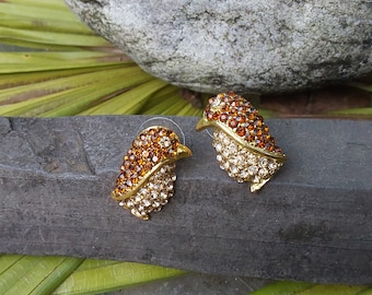 Golden Rhinestone Penguin Earrings - Beautiful Costume Jewelry Pierced Earrings - Fun Posts - Excellent Condition