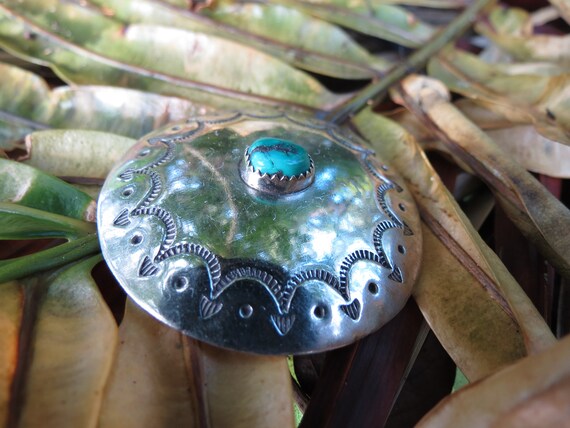 Old Pawn Native American Silver Button: Large Tur… - image 3