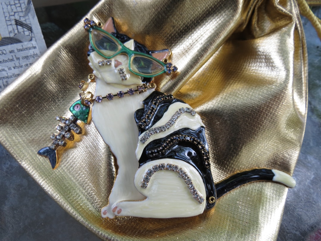 Lunch at the Ritz Black and White Cat Brooch - LATR Kitty Cat Pin ...