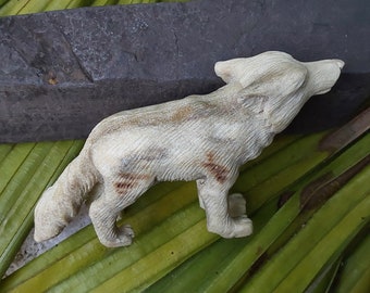 Old Carved Stag Shepherd Dog Figurine - Carved Wolf Statue - Shed Elk Antler - Excellent Condition