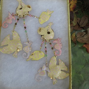 Lunch at the Ritz 1986 Enamel Fish and Seahorses Earrings Dangle Earring Clips Fun & Fabulous Excellent Condition image 1