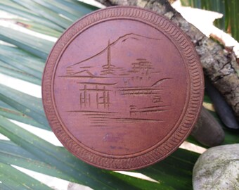 Japanese Carved Bamboo Covered Box - Antique Wood Dresser Jar - Wonderful Condition