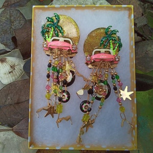 Lunch at the Ritz Enamel Pink Cadillac Earring Clips - LATR Dangle Clip Earrings - Fun & Fabulous - Excellent Condition