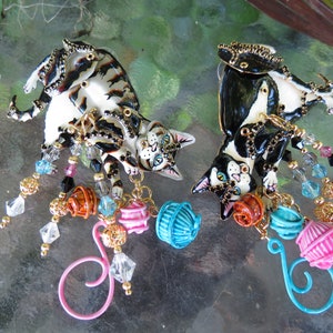 Lunch at the Ritz Enamel Cats - Claudette and Algie Pierced Earrings - Fabulous & Perrrfect - Excellent Condition