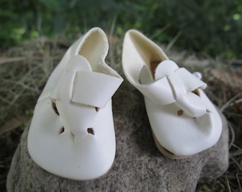 Little White Leather Antique Doll Shoes - Unused - New Old Stock - Great Condition