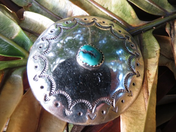 Old Pawn Native American Silver Button: Large Tur… - image 2