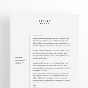 Plantilla de carta de presentación minimalista, diseño editable, descarga instantánea, MS Word, páginas Mac, Google Docs