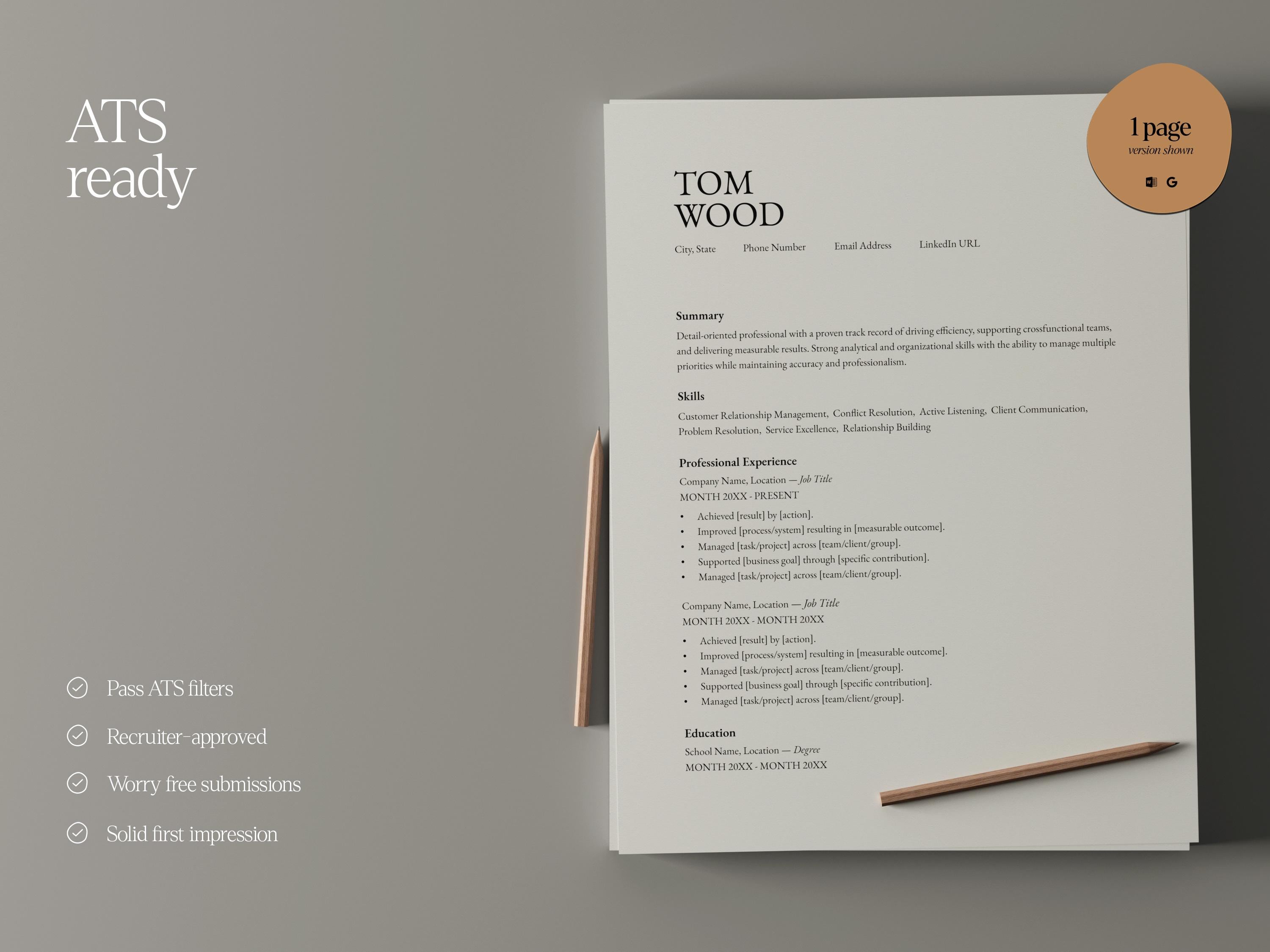 ATS Minimalist Resume Kit, Cover Letter, References Page, Professional ...