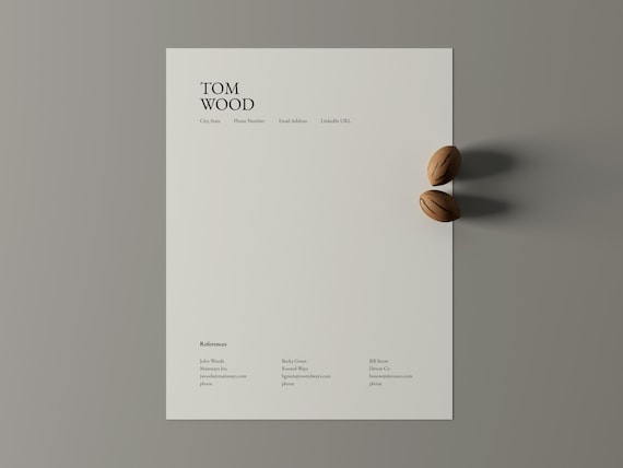 Minimalist Reference Page Template, Professional CV, Word, Google Docs, US Letter, A4