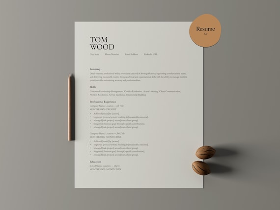 ATS Minimalist Resume Kit, Cover Letter, References Page, Professional CV (Word, Google Docs)