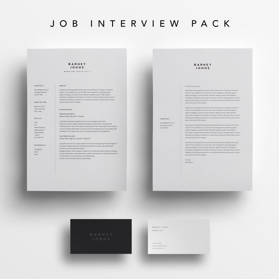 Job Interview Template Pack Resume Cover Letter Business Etsy