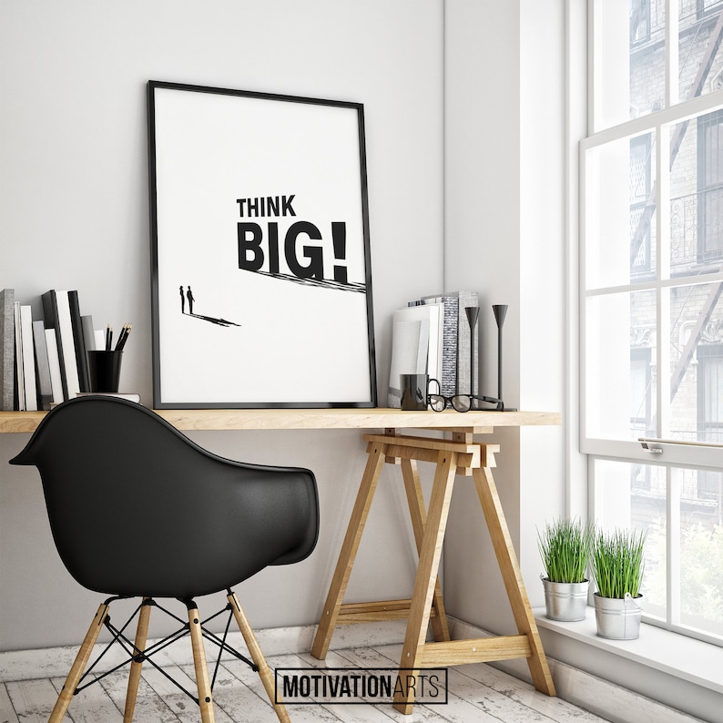 Framed Poster Office Sign Gift Home Office Decor Inspirational Wall Art Think Big Entrepreneur Wall Art Motivational Wall Decor