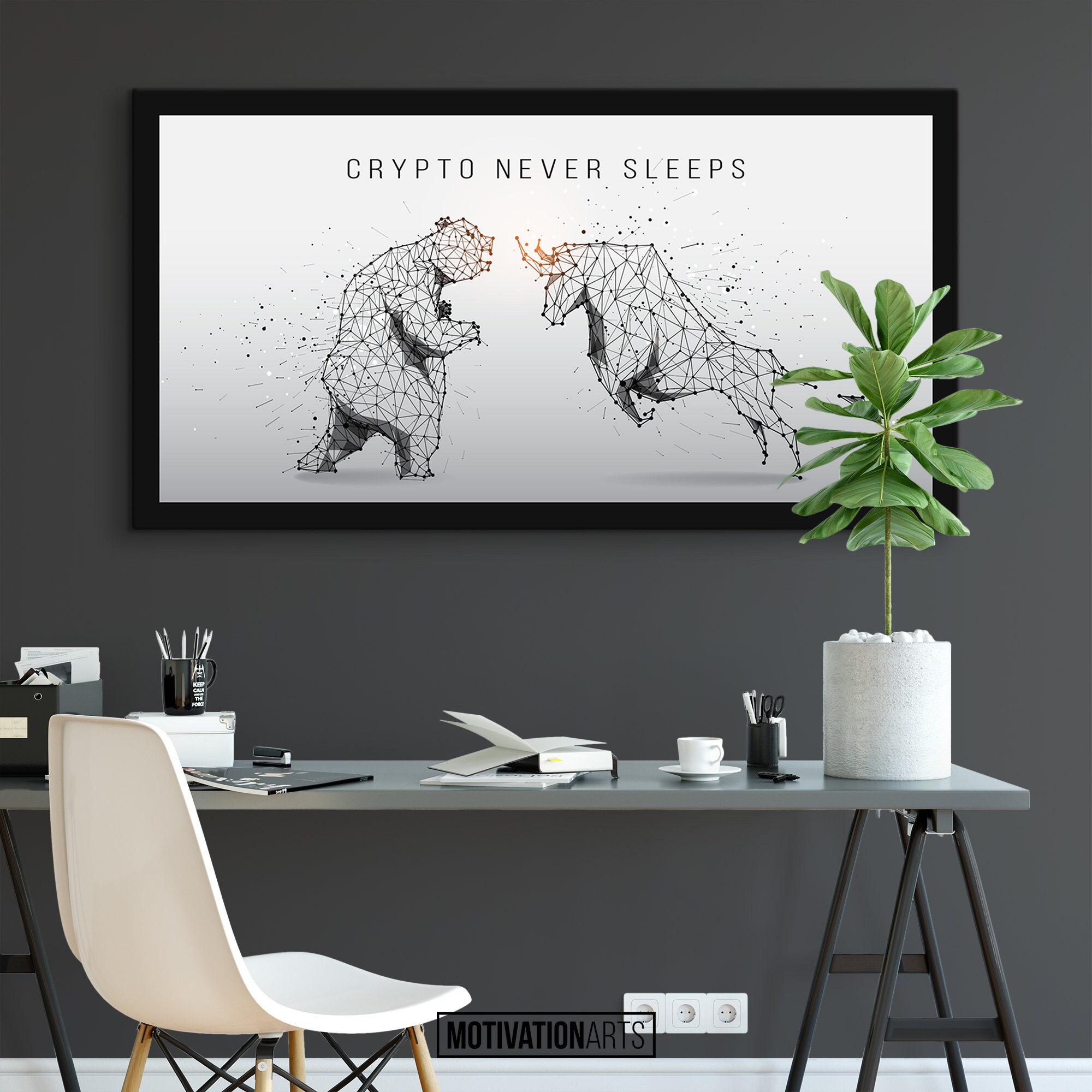 Crypto Never Sleeps Bear and Bull Canvas Art Motivational Etsy