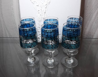 Set of 6 sherry|shot glasses blue crazed design