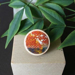 Wooden round pin, Hand-painted on Maple wood, Wearable art, Gift for her, Gift for him