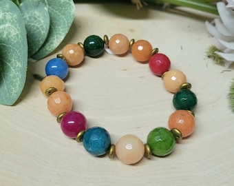 Multicolored Round Beaded Bracelet With Gold Accents