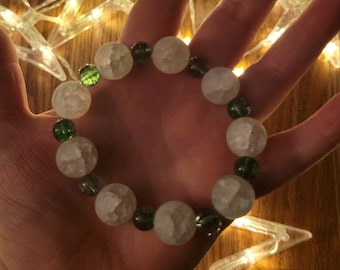 Quartz and Green Aventurine Beaded Stretch Bracelet