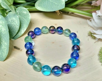 Blue and Green Glass Beaded Bracelet