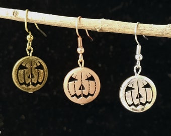 Antique Style Metal Jack-O-Lantern Earrings