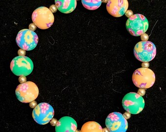 Beaded Flowers and Gold Bracelet