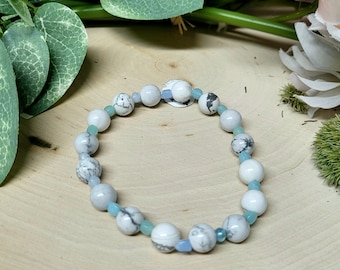 White Howlite Bracelet with Light Blue Accent Beads