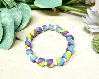 Handmade Polymer Clay Striped Beaded Bracelet