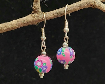 Bright Flowers Polymer Bead Earrings