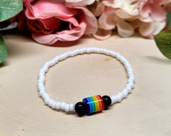 Subtle Rainbow Beaded Boho Bracelet Beach Surfer Seed Bead