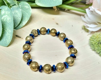 Pyrite and Blue Hematite Bracelet