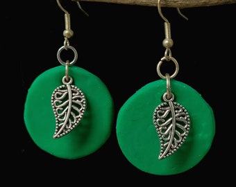 Green Clay Leaf Earrings