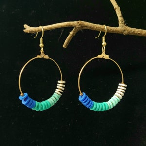 Gold and Blue Ombre Hoop Dangle Earrings