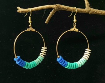 Gold and Blue Ombre Hoop Dangle Earrings